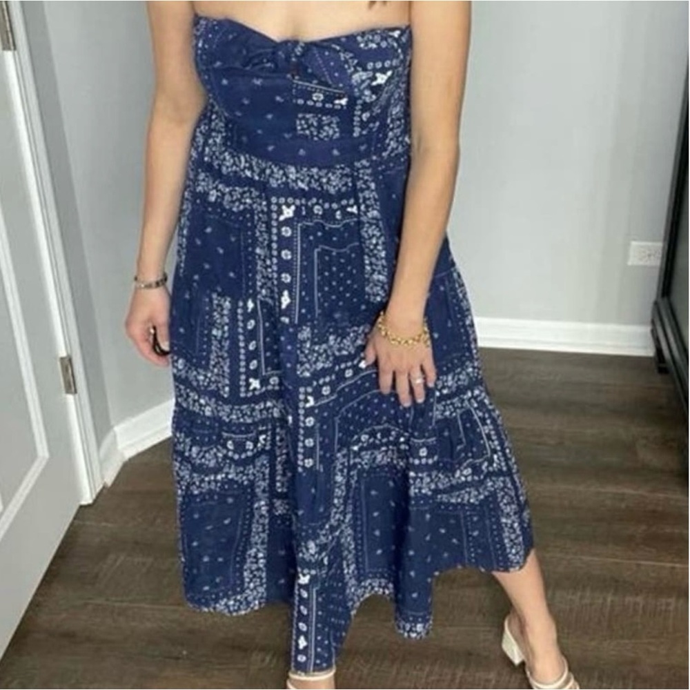 SALE BANDANA PRINT STRAPLESS MIDI DRESS - Picture 6 of 12